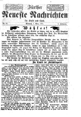 Fürther neueste Nachrichten für Stadt und Land (Fürther Abendzeitung) Mittwoch 1. März 1871