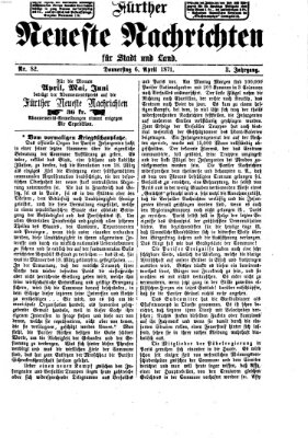 Fürther neueste Nachrichten für Stadt und Land (Fürther Abendzeitung) Donnerstag 6. April 1871