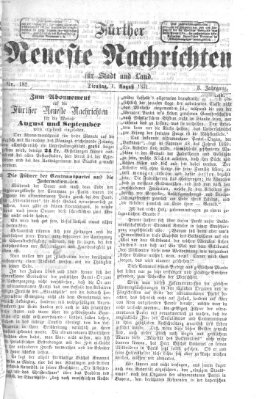 Fürther neueste Nachrichten für Stadt und Land (Fürther Abendzeitung) Dienstag 1. August 1871