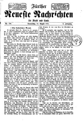 Fürther neueste Nachrichten für Stadt und Land (Fürther Abendzeitung) Donnerstag 10. August 1871