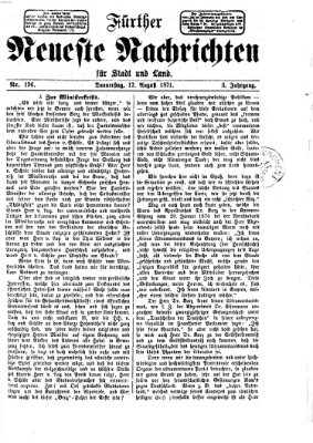 Fürther neueste Nachrichten für Stadt und Land (Fürther Abendzeitung) Donnerstag 17. August 1871