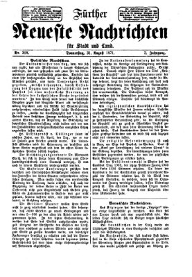 Fürther neueste Nachrichten für Stadt und Land (Fürther Abendzeitung) Donnerstag 31. August 1871