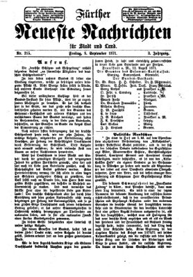 Fürther neueste Nachrichten für Stadt und Land (Fürther Abendzeitung) Freitag 8. September 1871