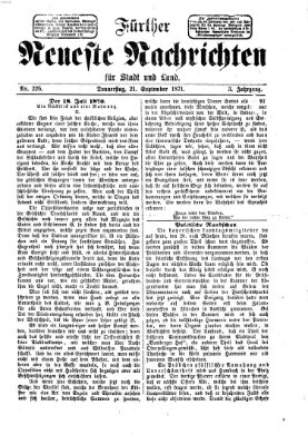 Fürther neueste Nachrichten für Stadt und Land (Fürther Abendzeitung) Donnerstag 21. September 1871