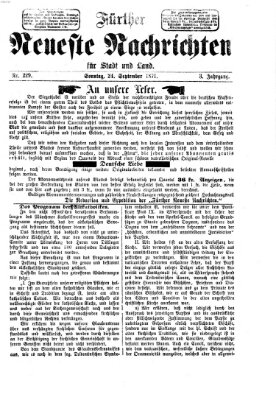 Fürther neueste Nachrichten für Stadt und Land (Fürther Abendzeitung) Sonntag 24. September 1871