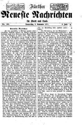 Fürther neueste Nachrichten für Stadt und Land (Fürther Abendzeitung) Donnerstag 9. November 1871