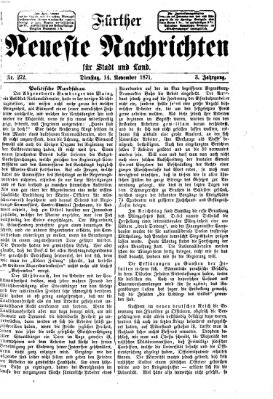 Fürther neueste Nachrichten für Stadt und Land (Fürther Abendzeitung) Dienstag 14. November 1871