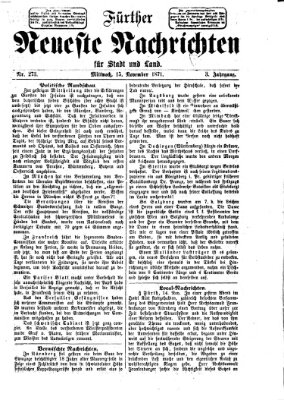 Fürther neueste Nachrichten für Stadt und Land (Fürther Abendzeitung) Mittwoch 15. November 1871