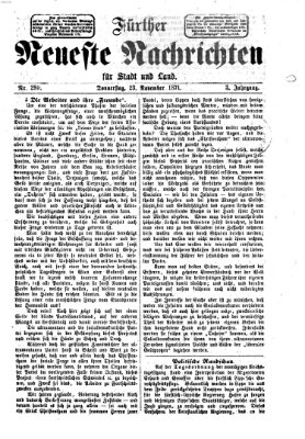 Fürther neueste Nachrichten für Stadt und Land (Fürther Abendzeitung) Donnerstag 23. November 1871