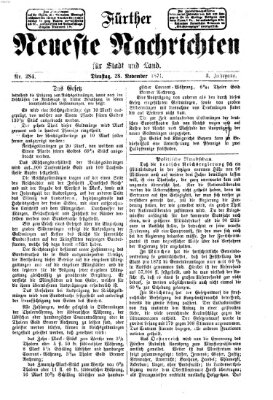 Fürther neueste Nachrichten für Stadt und Land (Fürther Abendzeitung) Dienstag 28. November 1871