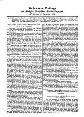 Königlich Preußischer Staats-Anzeiger (Allgemeine preußische Staats-Zeitung) Samstag 10. September 1870