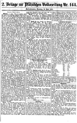 Pfälzische Volkszeitung Sonntag 18. Juni 1871