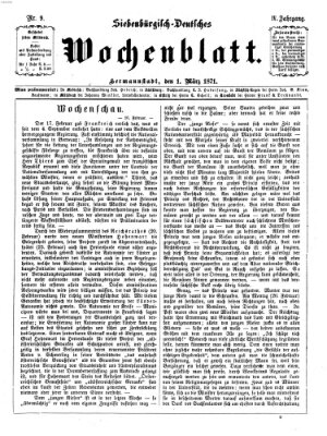 Siebenbürgisch-deutsches Wochenblatt Mittwoch 1. März 1871