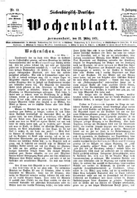 Siebenbürgisch-deutsches Wochenblatt Mittwoch 22. März 1871