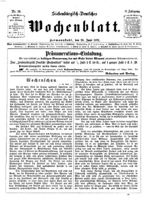 Siebenbürgisch-deutsches Wochenblatt Mittwoch 28. Juni 1871