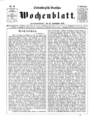 Siebenbürgisch-deutsches Wochenblatt Mittwoch 27. September 1871