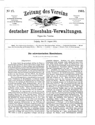 Zeitung des Vereins Deutscher Eisenbahnverwaltungen (Eisenbahn-Zeitung) Dienstag 27. August 1861