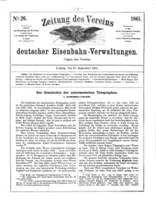 Zeitung des Vereins Deutscher Eisenbahnverwaltungen (Eisenbahn-Zeitung) Freitag 27. September 1861