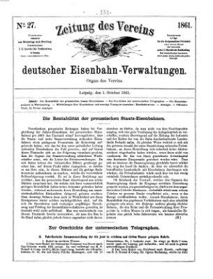 Zeitung des Vereins Deutscher Eisenbahnverwaltungen (Eisenbahn-Zeitung) Dienstag 1. Oktober 1861