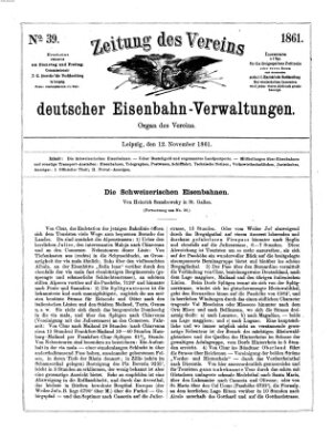 Zeitung des Vereins Deutscher Eisenbahnverwaltungen (Eisenbahn-Zeitung) Dienstag 12. November 1861