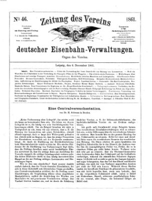 Zeitung des Vereins Deutscher Eisenbahnverwaltungen (Eisenbahn-Zeitung) Freitag 6. Dezember 1861