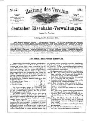 Zeitung des Vereins Deutscher Eisenbahnverwaltungen (Eisenbahn-Zeitung) Dienstag 10. Dezember 1861