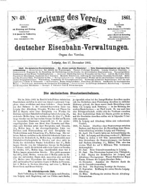 Zeitung des Vereins Deutscher Eisenbahnverwaltungen (Eisenbahn-Zeitung) Dienstag 17. Dezember 1861