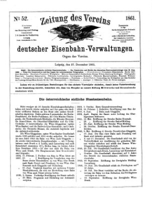 Zeitung des Vereins Deutscher Eisenbahnverwaltungen (Eisenbahn-Zeitung) Freitag 27. Dezember 1861