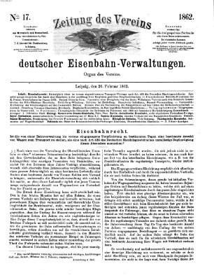 Zeitung des Vereins Deutscher Eisenbahnverwaltungen (Eisenbahn-Zeitung) Mittwoch 26. Februar 1862