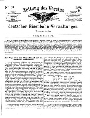 Zeitung des Vereins Deutscher Eisenbahnverwaltungen (Eisenbahn-Zeitung) Mittwoch 23. April 1862