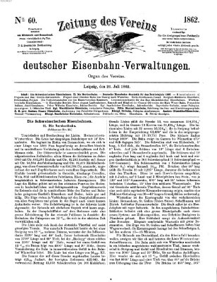 Zeitung des Vereins Deutscher Eisenbahnverwaltungen (Eisenbahn-Zeitung) Samstag 26. Juli 1862