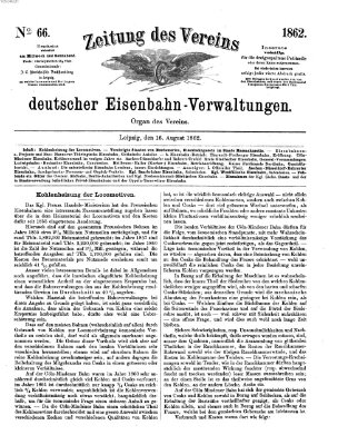 Zeitung des Vereins Deutscher Eisenbahnverwaltungen (Eisenbahn-Zeitung) Samstag 16. August 1862