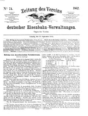 Zeitung des Vereins Deutscher Eisenbahnverwaltungen (Eisenbahn-Zeitung) Samstag 13. September 1862