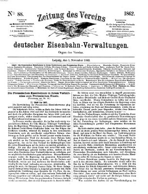 Zeitung des Vereins Deutscher Eisenbahnverwaltungen (Eisenbahn-Zeitung) Samstag 1. November 1862