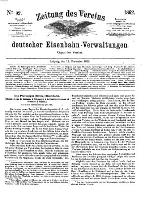 Zeitung des Vereins Deutscher Eisenbahnverwaltungen (Eisenbahn-Zeitung) Samstag 15. November 1862