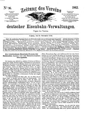 Zeitung des Vereins Deutscher Eisenbahnverwaltungen (Eisenbahn-Zeitung) Samstag 29. November 1862