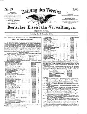 Zeitung des Vereins Deutscher Eisenbahnverwaltungen (Eisenbahn-Zeitung) Samstag 5. Dezember 1863