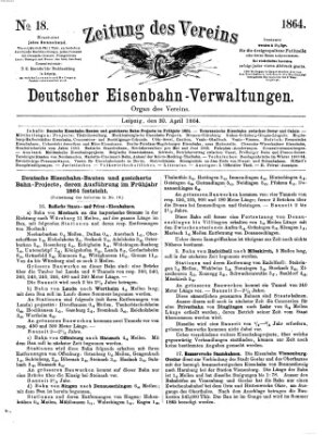 Zeitung des Vereins Deutscher Eisenbahnverwaltungen (Eisenbahn-Zeitung) Samstag 30. April 1864