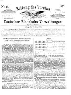 Zeitung des Vereins Deutscher Eisenbahnverwaltungen (Eisenbahn-Zeitung) Samstag 11. März 1865