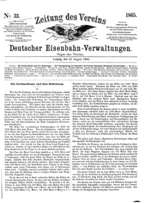 Zeitung des Vereins Deutscher Eisenbahnverwaltungen (Eisenbahn-Zeitung) Samstag 19. August 1865