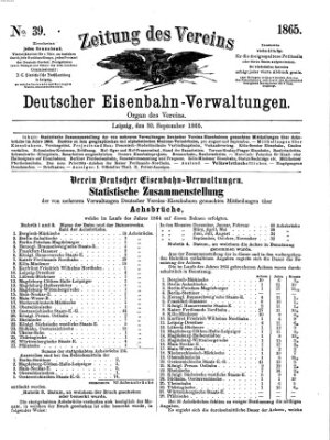 Zeitung des Vereins Deutscher Eisenbahnverwaltungen (Eisenbahn-Zeitung) Samstag 30. September 1865