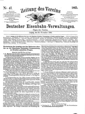 Zeitung des Vereins Deutscher Eisenbahnverwaltungen (Eisenbahn-Zeitung) Samstag 25. November 1865