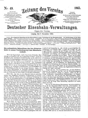 Zeitung des Vereins Deutscher Eisenbahnverwaltungen (Eisenbahn-Zeitung) Samstag 9. Dezember 1865