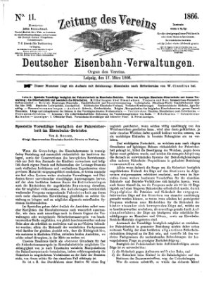 Zeitung des Vereins Deutscher Eisenbahnverwaltungen (Eisenbahn-Zeitung) Samstag 17. März 1866