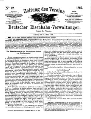 Zeitung des Vereins Deutscher Eisenbahnverwaltungen (Eisenbahn-Zeitung) Samstag 24. März 1866