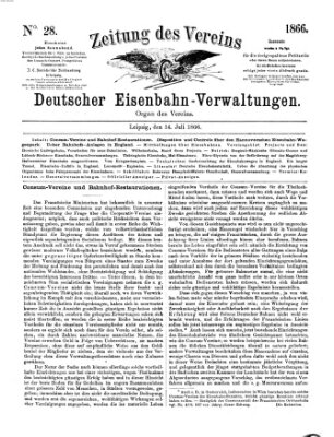 Zeitung des Vereins Deutscher Eisenbahnverwaltungen (Eisenbahn-Zeitung) Samstag 14. Juli 1866