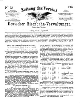 Zeitung des Vereins Deutscher Eisenbahnverwaltungen (Eisenbahn-Zeitung) Samstag 11. August 1866