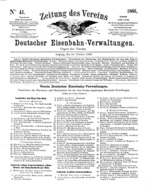 Zeitung des Vereins Deutscher Eisenbahnverwaltungen (Eisenbahn-Zeitung) Samstag 13. Oktober 1866