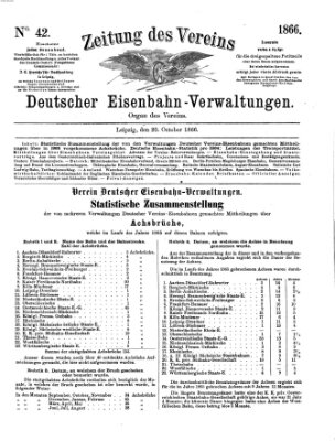 Zeitung des Vereins Deutscher Eisenbahnverwaltungen (Eisenbahn-Zeitung) Samstag 20. Oktober 1866