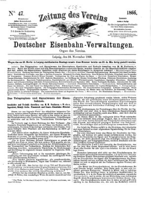 Zeitung des Vereins Deutscher Eisenbahnverwaltungen (Eisenbahn-Zeitung) Samstag 24. November 1866